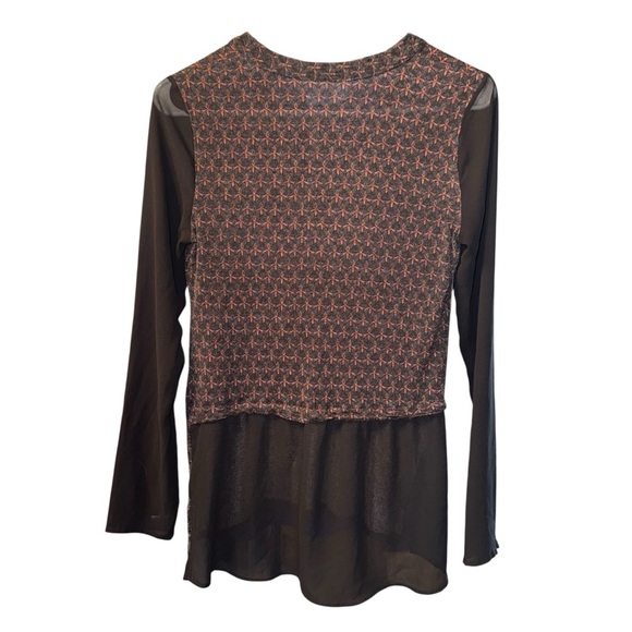 Simply Vera Vera Wang black mixed fabric blouse small sheer sleeve top - Picture 3 of 6